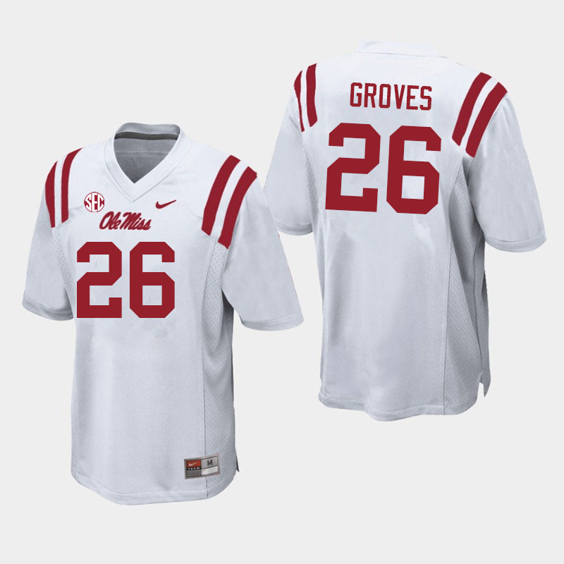 Men #26 Taylor Groves Ole Miss Rebels College Football Jerseys Sale-White